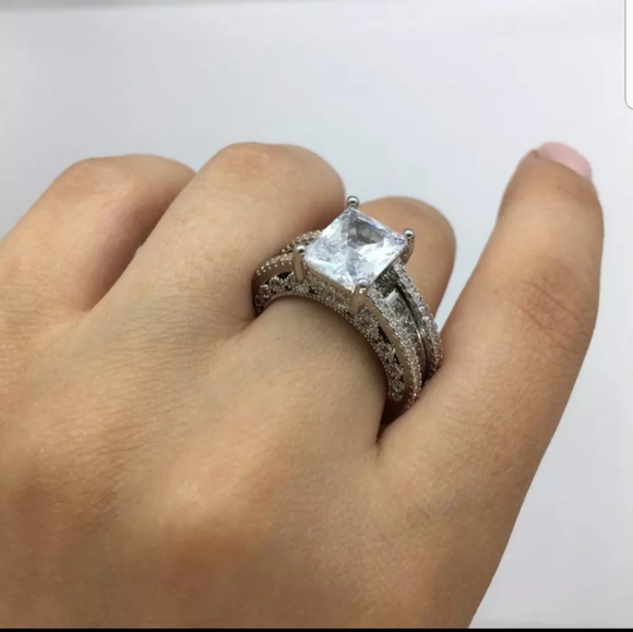 New princess 925 sterling silver wedding ring set - Picture 2 of 6